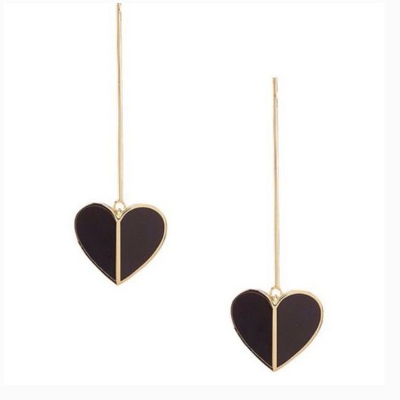 kate spade heritage spade linear earrings black gold heart nwot - Picture 6 of 6